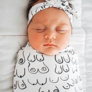 NWT Funny Boobies Breastfeeding Baby Swaddle Sack for New Moms, Baby Shower Gift